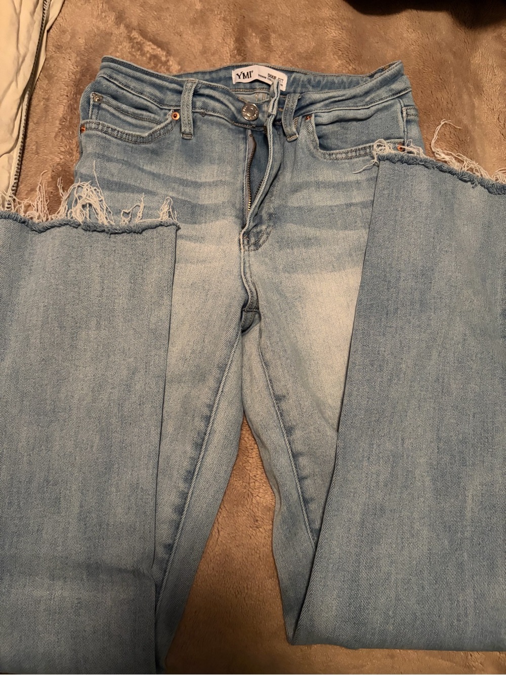 Womans YMI Light Blue High-Rise Frayed Hem Jeans